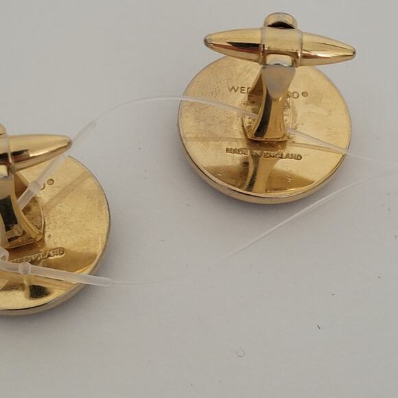 Wedgwood Jasperwear Cufflinks Pin Clip Set Gold Black Tone Horse England Round - Picture 6 of 10